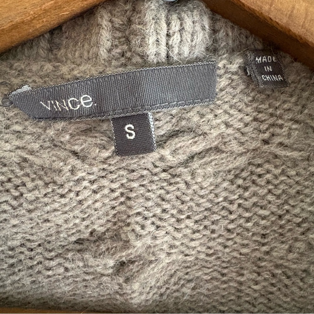 Vince Alpaca Wool Cashmere Tan Bolero Cocoon Cardigan Sweater Cable Knit Preppy - Picture 13 of 13